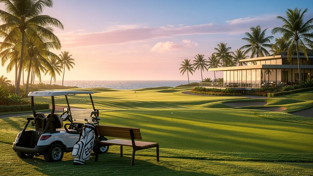 Golf de luxe à l'étranger au lever du jour, fairways verdoyants et ambiance paisible pour stages tout compris
