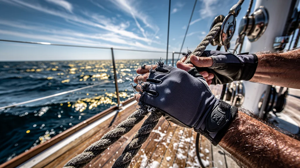 Gants de voile bon marché déchirés dès la première manœuvre sur un voilier en mer